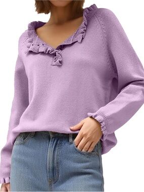 BTFBM Lilac Ruffle V-Neck Sweater
